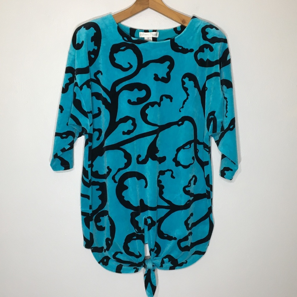 Vintage 80s Teal Black Velour Long Oversized Tunic - Picture 15 of 15